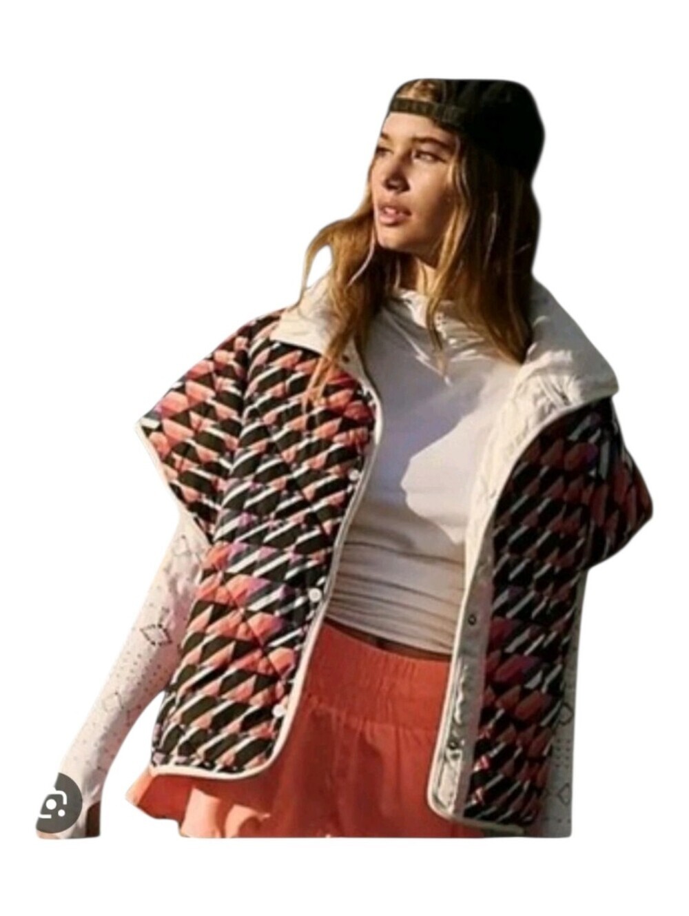 FP Movement Free People Womens Chill Out Print Ski Puffer Poncho Jacket One Size